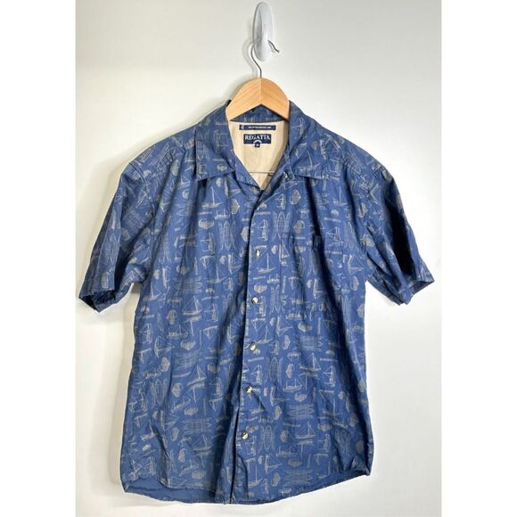 Regatta Shirt Mens Casual Short Sleeve Button Front Blue‎ Size Medium - Picture 1 of 7